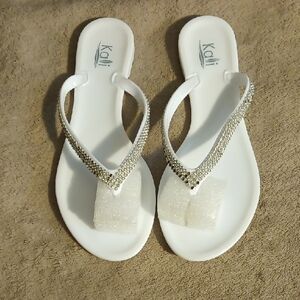 Kali Women's White Sandals with Silver Accents, Size 7, NWOT